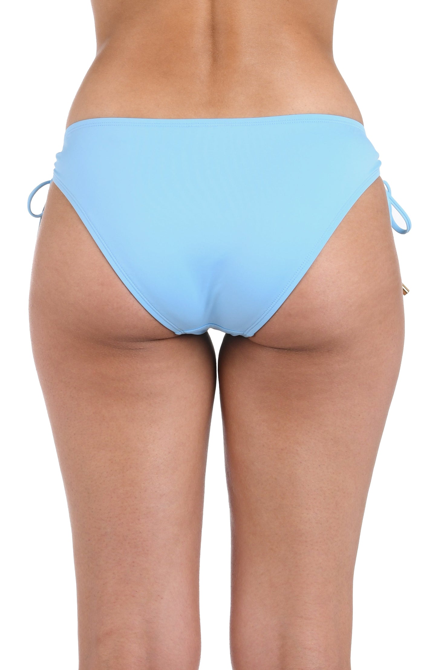 Back image of model wearing the Island Goddess Side-Tie Hipster Swimsuit Bottom in Crystal Blue.