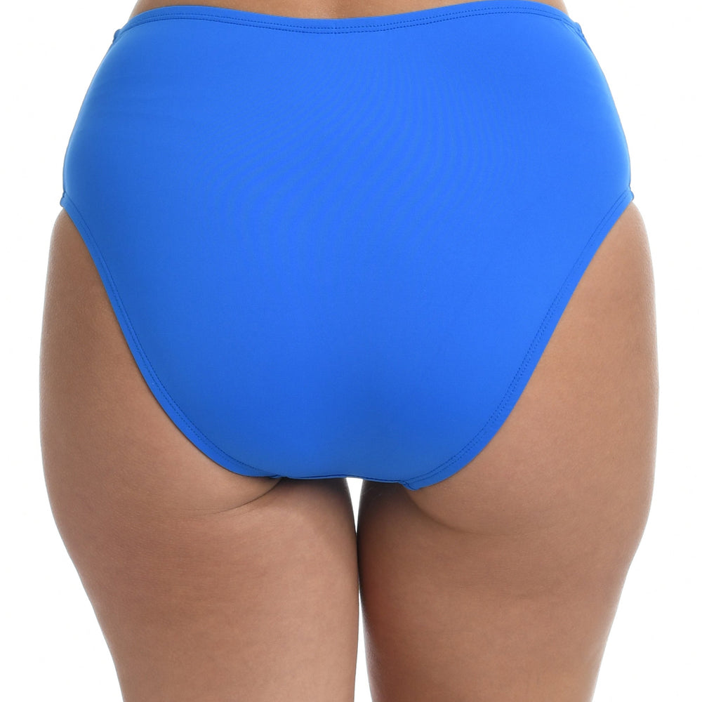 Model is wearing a capri blue colored high waist swimsuit bottom from our Best-Selling Island Goddess collection.