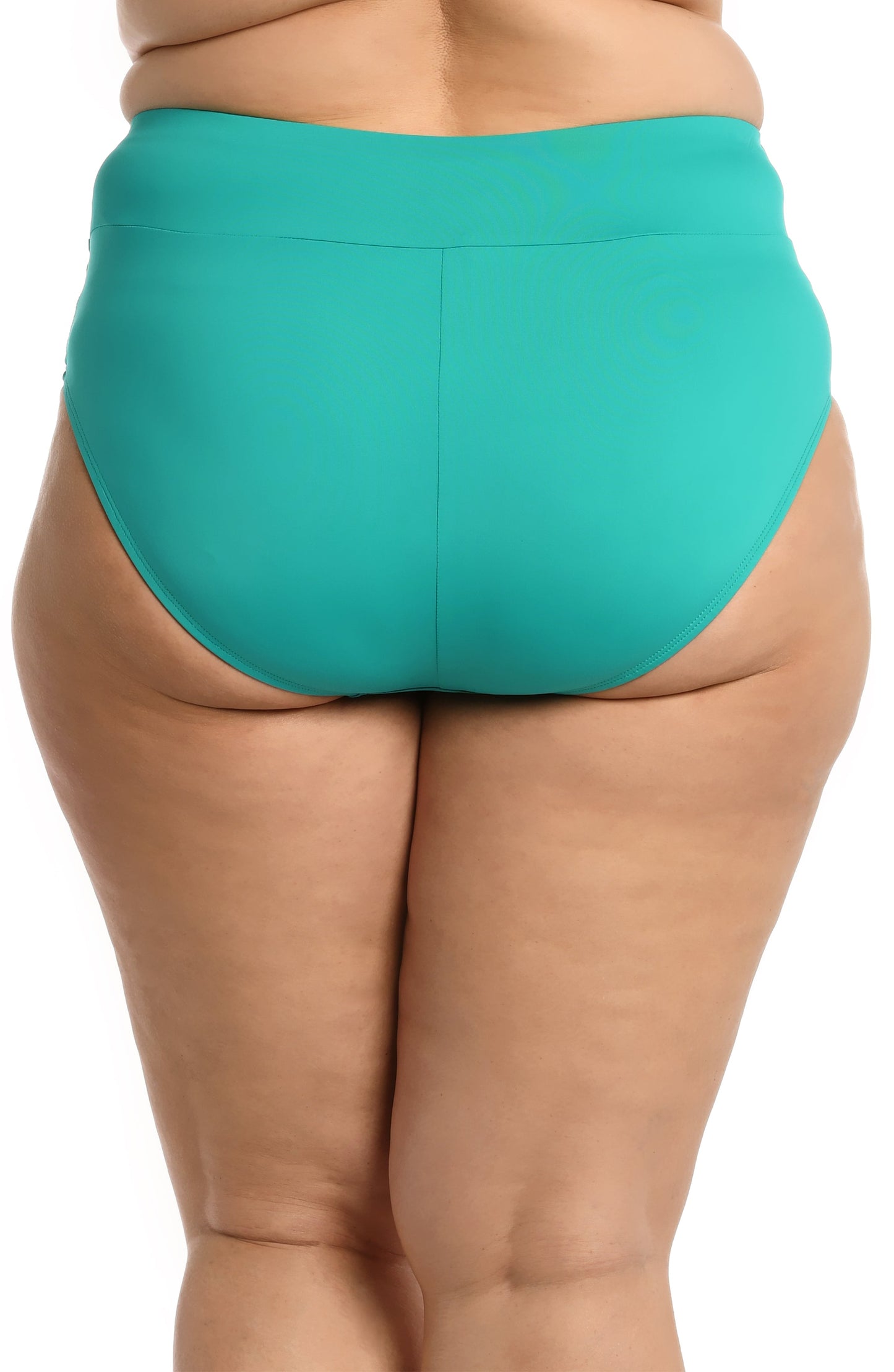 Model is wearing a emerald colored high waist swimsuit bottom from our Best-Selling Island Goddess collection.