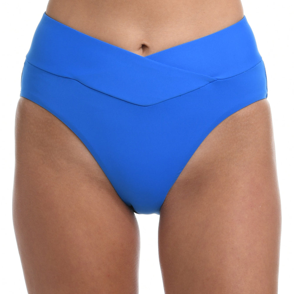 Model is wearing a capri blue colored high waist swimsuit bottom from our Best-Selling Island Goddess collection.