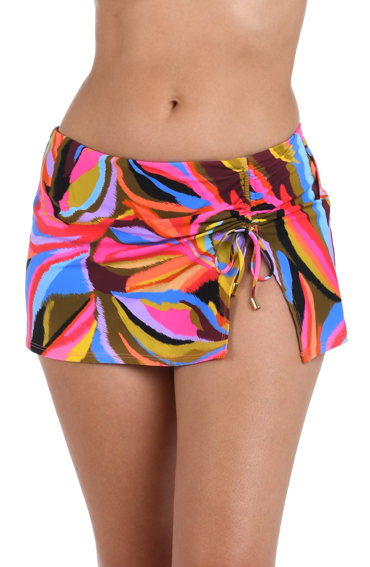 Front image of model wearing the Tropic Waves Adjustable Tunnel Skirt.