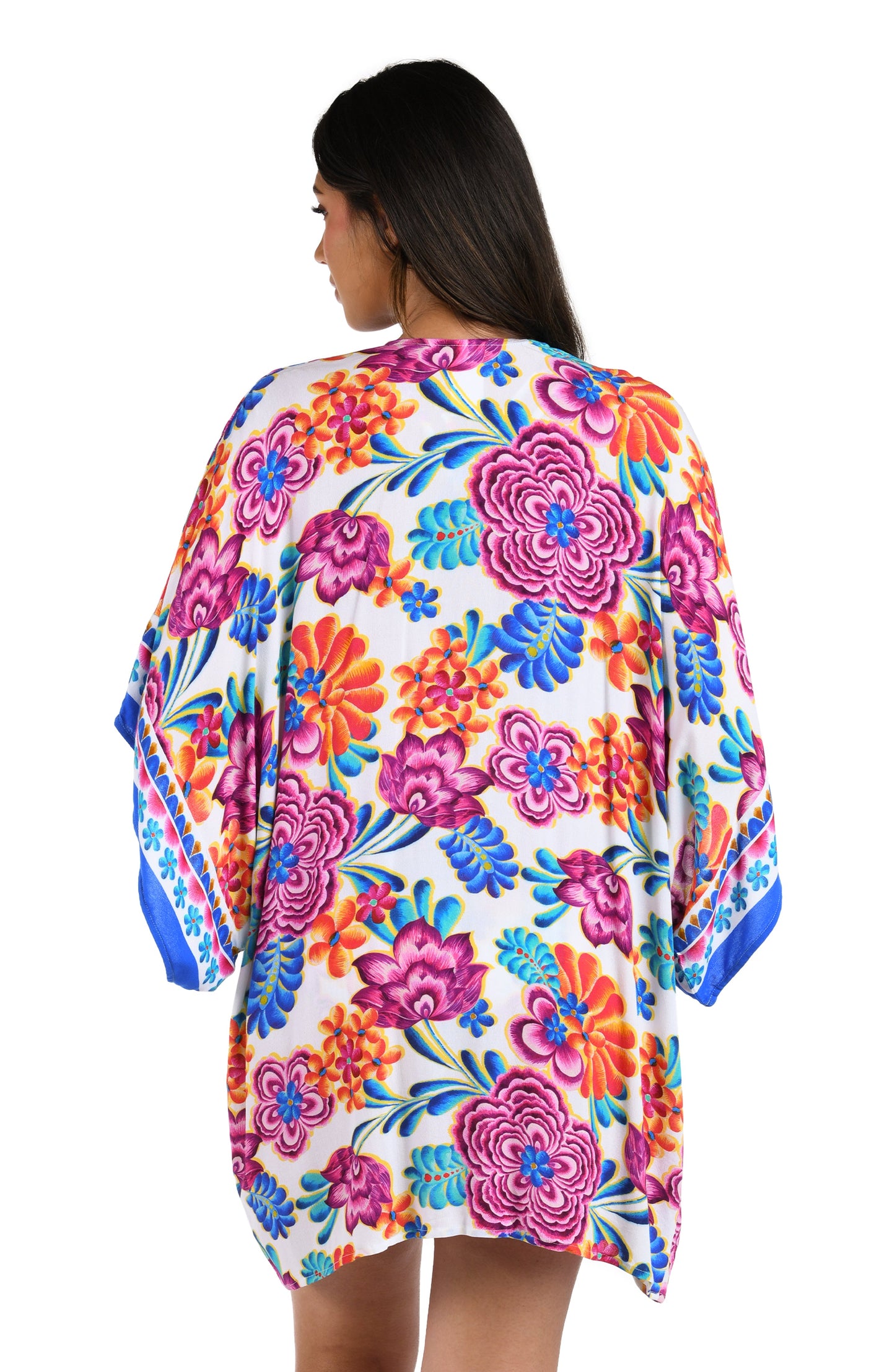 Back image of model wearing the Flor De Paradiso Kimono Cover Up.