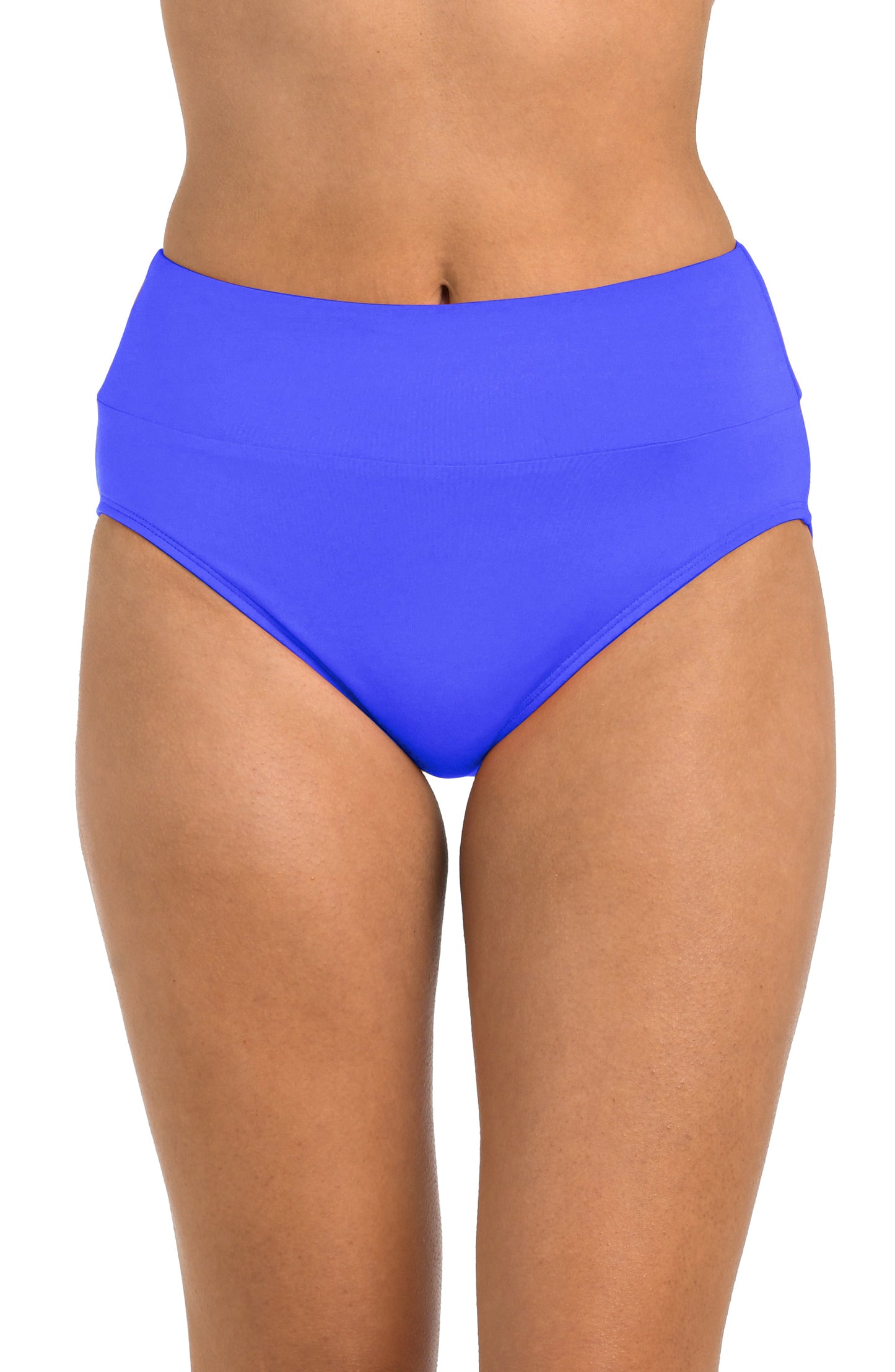 Front image of model wearing the 24th & Ocean Solid High Waist Bottom in Periwinkle.